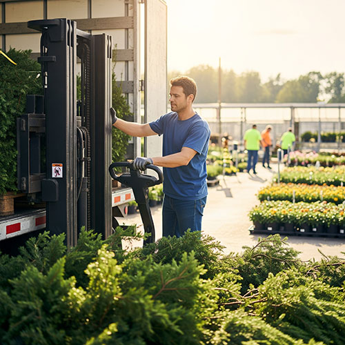 Garden Center Evergreen Distributor Unloading a Truck